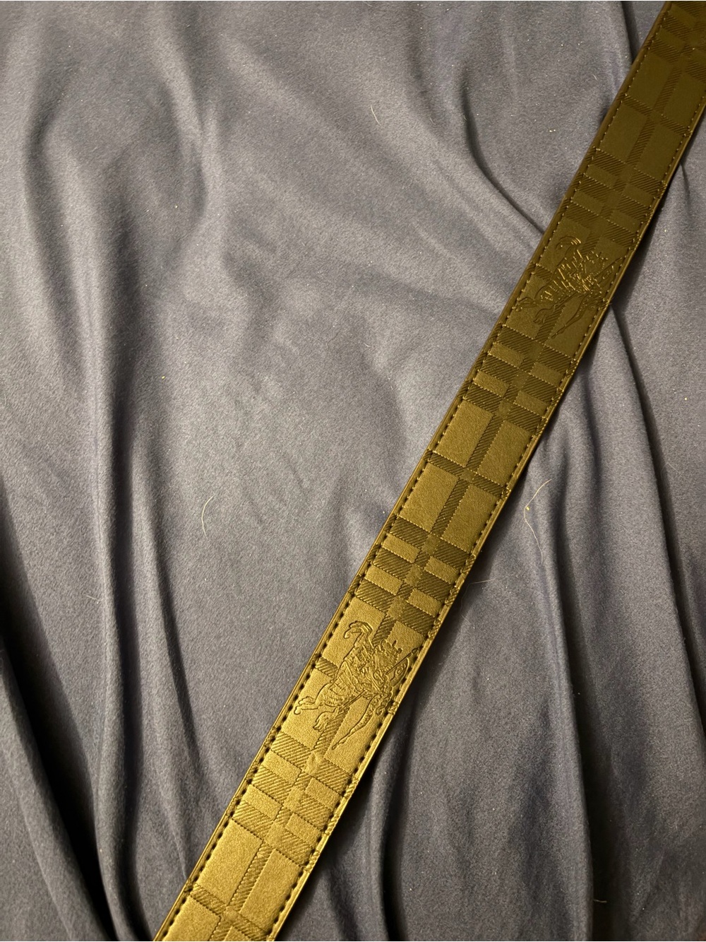 Burberry Beige Plaid Canvas Belt with Gold Logo Buckle - Picture 5 of 7
